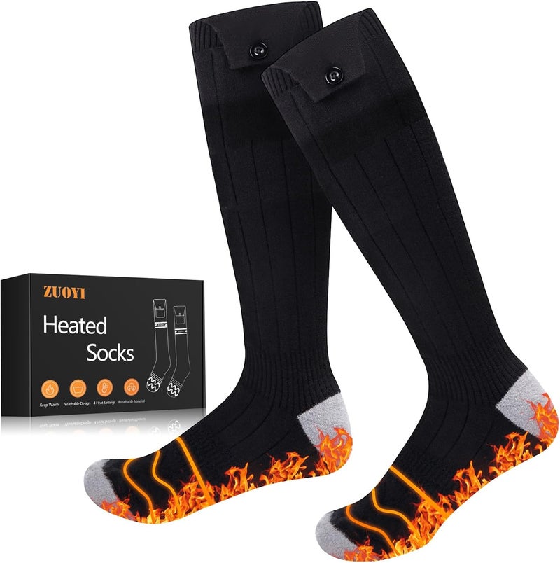 ZUOYA Heated Socks for Men Women - Rechargeable, Washable, Electric Heated Socks Up to 8 Hours with 4 Heating Levels for Hunting, Camping, Hiking, Skiing, Walking, Fishing, Cycling, Outdoor Work(All Black) - Image 1